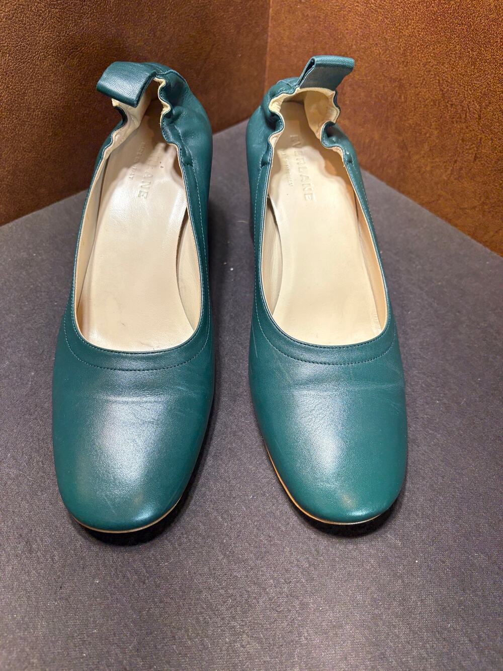 Everlane The Day Heel Pump Heels Size 7 Forest Green Leather